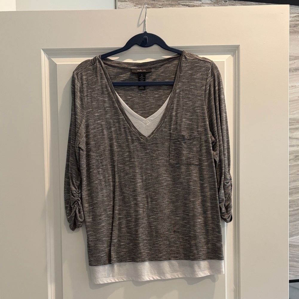 Style & Co. Heather Gray V-Neck Blouse